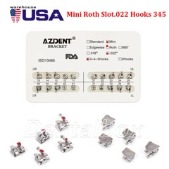 AZDENT Dental Orthodontic Metal Brackets Braces Mini Roth Slot.022 Hooks 3-4-5