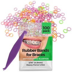 3/16 Inch Orthodontic Elastic Rubber Bands, 100 Pack, Neon, Heavy 4.5 Ounce