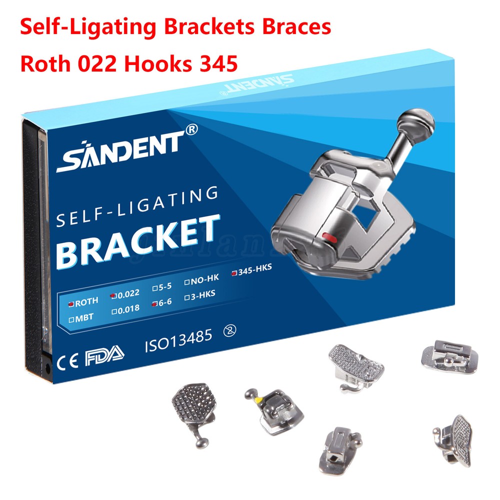 SANDENT Dental Self-Ligating Brackets Orthodontic Braces Roth.022 Hook345 FDA