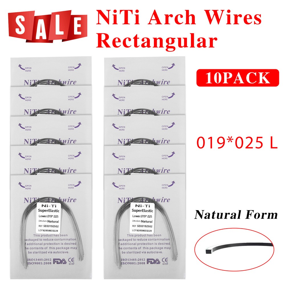 100pc Dental Ortho Niti Natural Form Super Elastic Rectangular Arch Wires 19x25L
