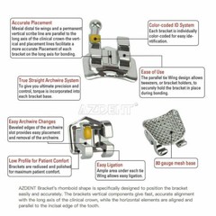 AZDENT Dental Orthodontic Brackets Braces Metal Brackets Mini Roth.018 Hooks 3