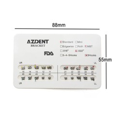 AZDENT Dental Orthodontic Bracket Braces Standard MBT Slot .022 Hooks on 3