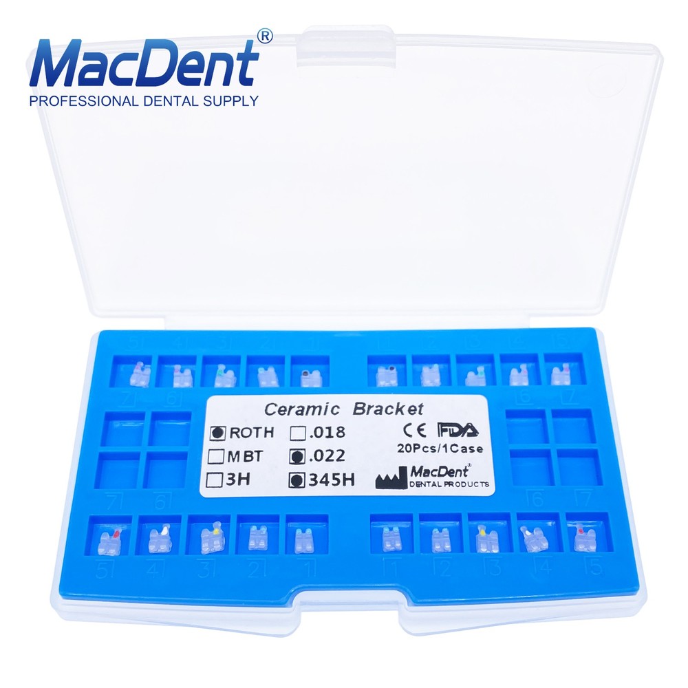 20Pcs Dental Orthodontics Ceramic Brackets Braces Roth/MBT 022/018 Hooks 3-4-5
