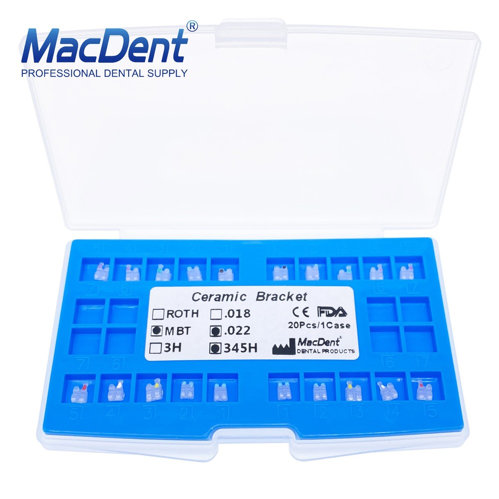 20Pcs Dental Orthodontics Ceramic Brackets Braces Roth/MBT 022/018 Hooks 3-4-5