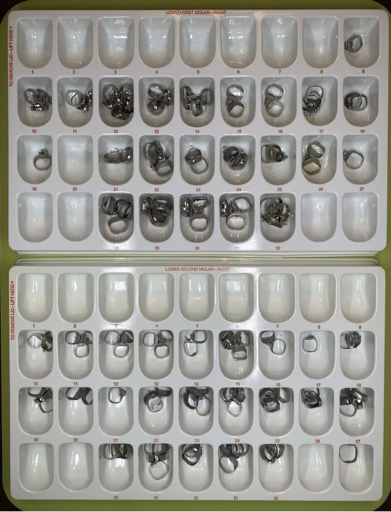 “A”Company Lot of 141 Orthodontic Bands -LR6 Buccal Tube, LR7 Size 9-34 Roth 022