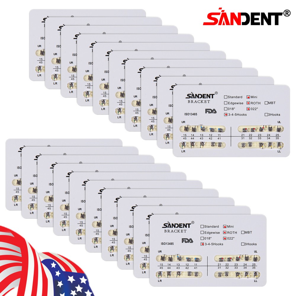 20 Packs Dental Orthodontic Metal Braces Brackets Mini Roth 022 Hooks 345 #2 FDA