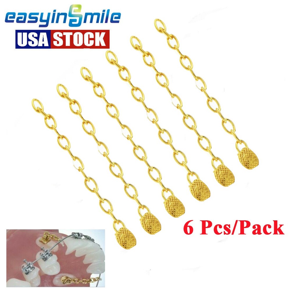 6Pc Dental Orthodontic Traction Chain Lingual Button 18K Golden rectangular mesh