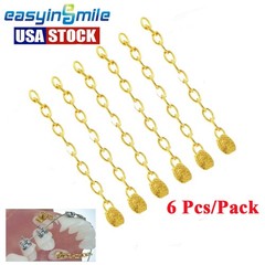 6Pc Dental Orthodontic Traction Chain Lingual Button 18K Golden rectangular mesh