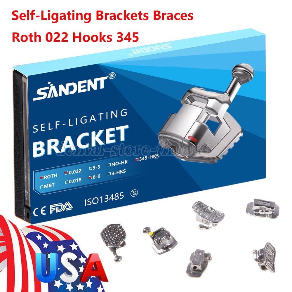 24pcs Dental Orthodontic Self-ligating Brackets Metal Brace Roth 022 345 Hooks