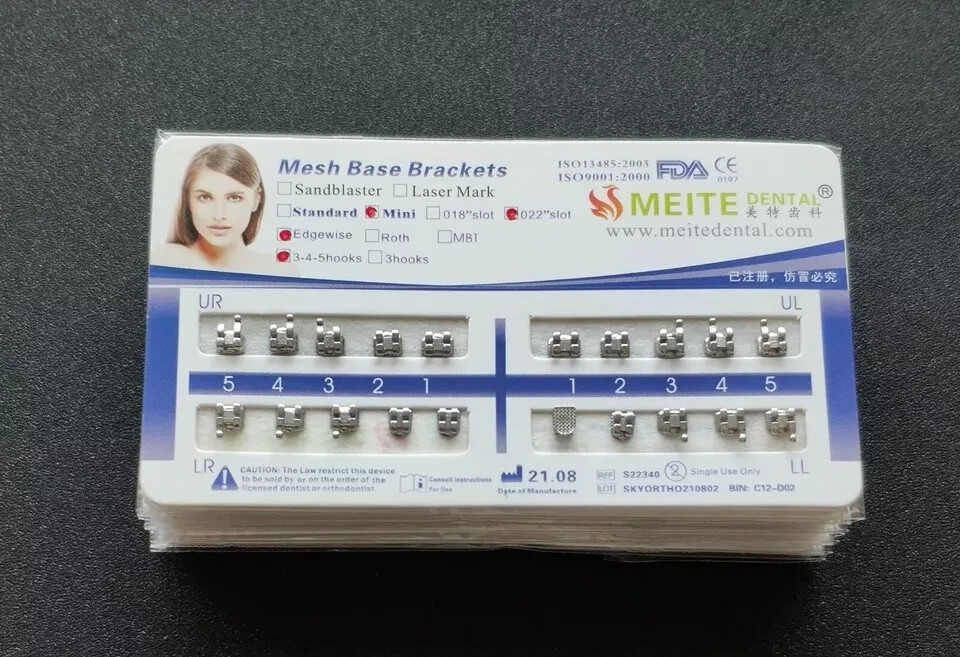 10 Sets Dental Orthodontic Metal Brackets Mini Edgewise 022 345 hooks Mesh Base