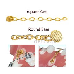 Dental Orthodontic Traction Rectangular Round Button With Chain 18K Gold Plated