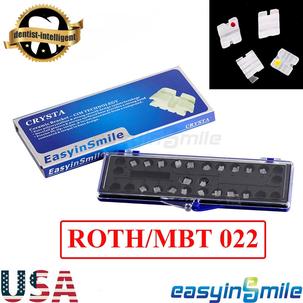 20pcs Clear Ceramic Dental Braces Brackets Roth .022 345 Hooks for Orthodontics