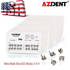 AZDENT Dental Orthodontic Brackets Braces Metal Mini Roth.022 Hooks 3 4 5 FDA