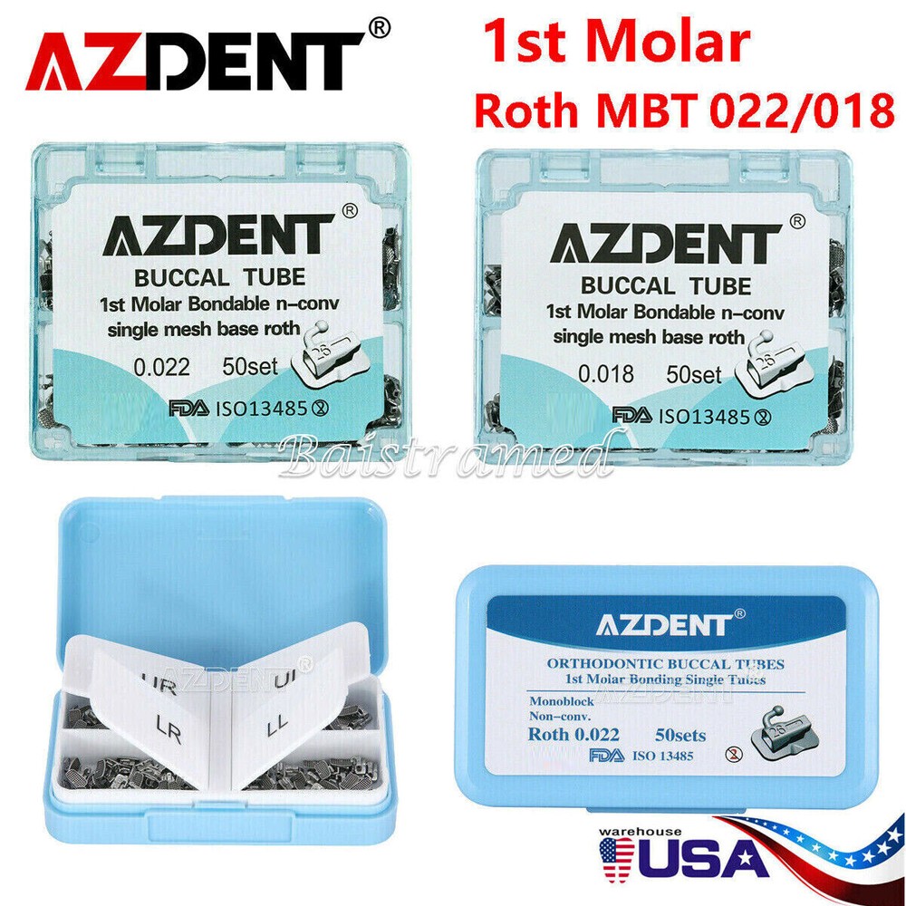 AZDENT Dental Orthodontic Buccal Tube 1st Molar Roth/MBT 018/022 Bondable