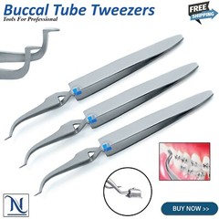 3 Pieces Dental Buccal Tube Tweezers Slim Orthodontic Bracket Holding Placing CE