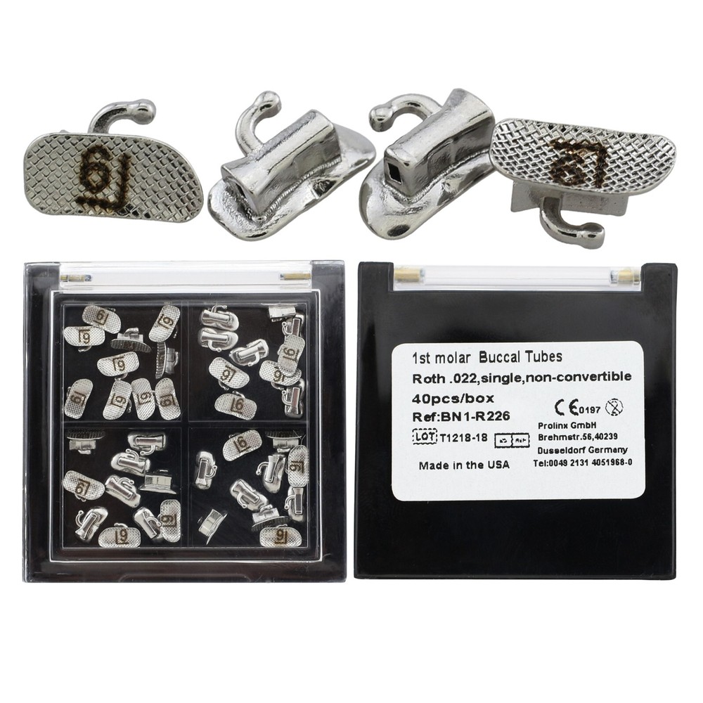 10 Set Orthodontic Buccal 1st Molar Tubes Roth 022 Mini Laser Mark Non-conv Mesh