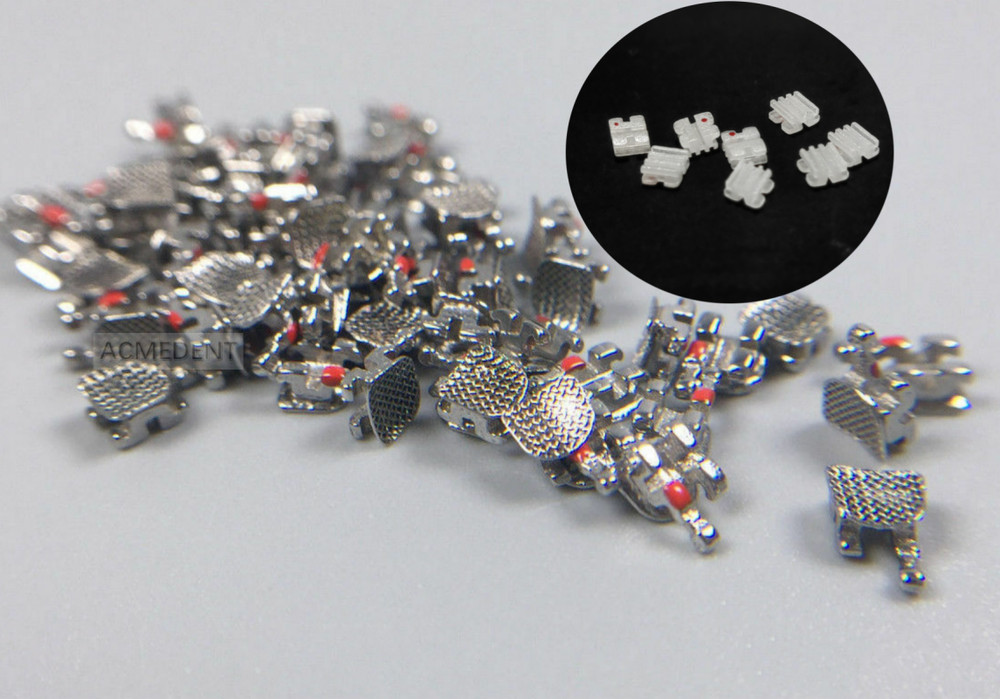 100Pcs Dental Orthodontic Brackets Ceramic Metal Bracket Mini Roth Hooks 022