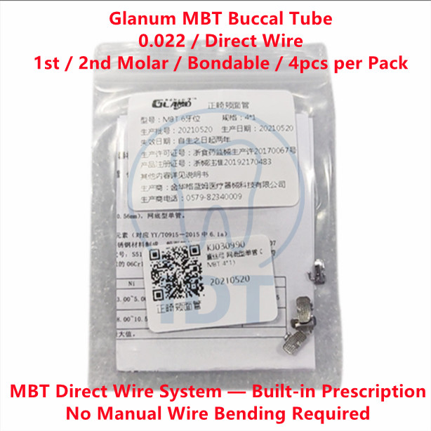 Glanum MBT Buccal Tube 0.022 1st/2nd Molar Direct Wire Bondable 4pcs/pack