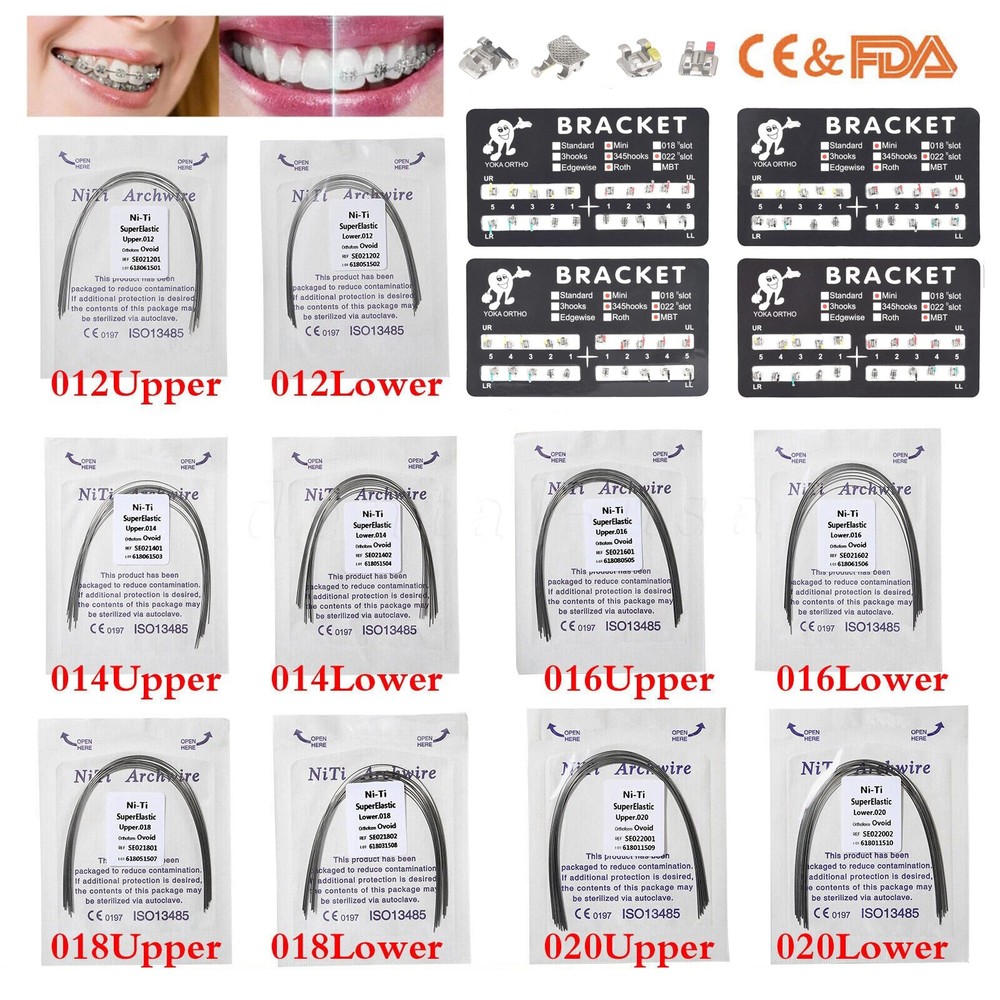 Dental Orthodontic Bracket Braces Roth/MBT 345 Hooks /Round Super Arch Wire Niti