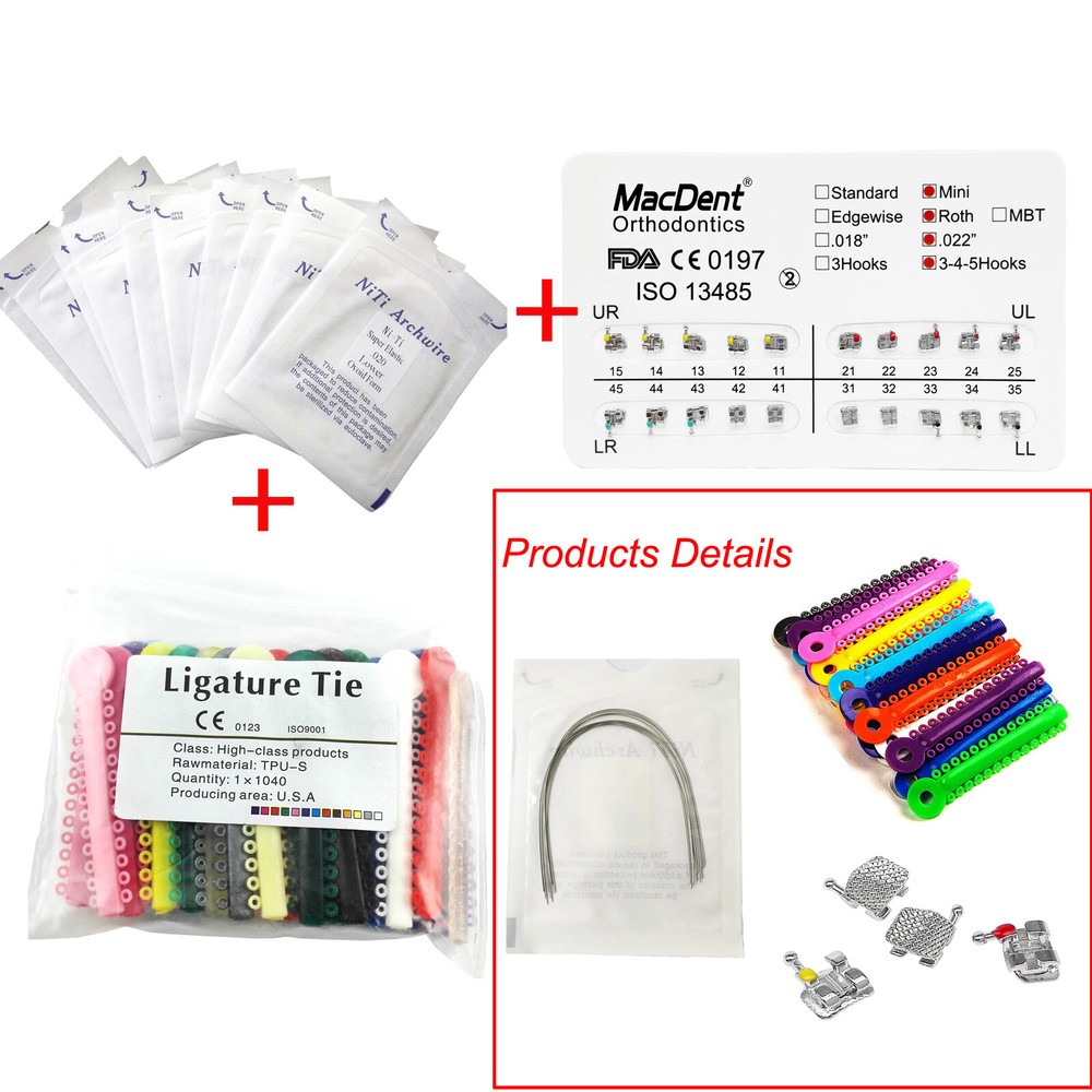 Dental Orthodontic Braces Kit NiTi Arch Wire Ligature Ties Roth 0.022 Brackets