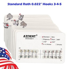 100X AZDENT Dental Orthodontic Bracket Braces Standard Roth Slot.022 Hooks 3-4-5