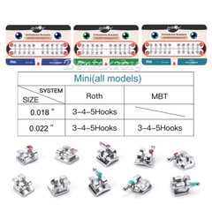 Dental Orthodontic Metal Brackets Braces Mini Roth MBT 022/018 Hooks 345
