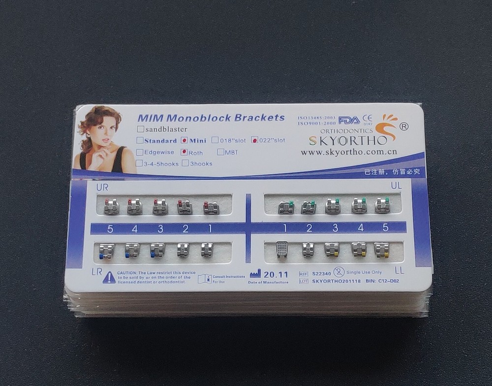 10 Sets Dental Metal Bracket MIM Monoblock Mini Roth 022 no hooks Mesh Base