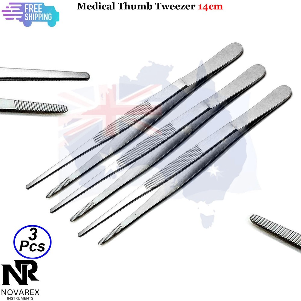 Surgical Dressing Tweezer 14.5cm Tissue Thumb Holding Forcep Set Of 3 Pieces CE