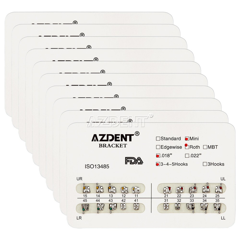 10XAZDENT Dental Orthodontic Brackets Braces Mini/Standard Roth/MBT.022 Hook 345