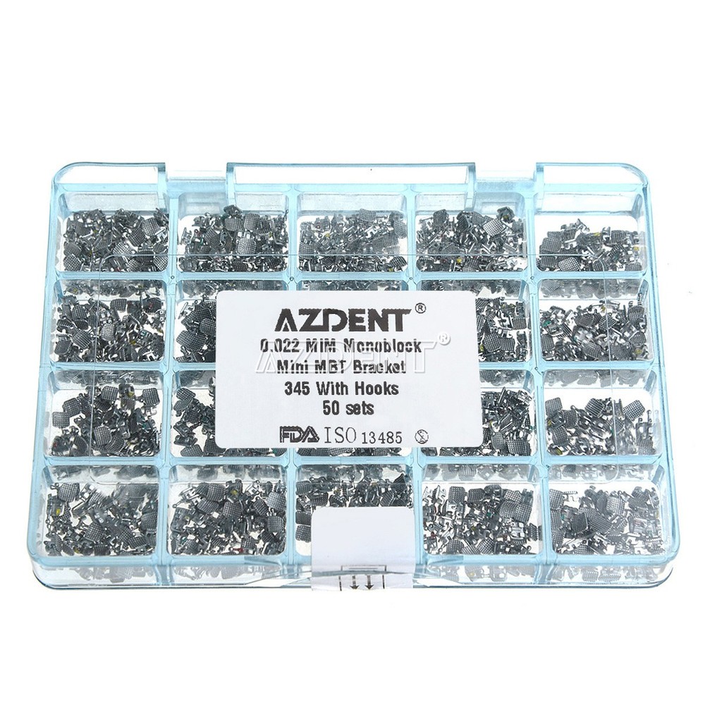 100Pcs Dental Orthodontic Inblock Metal Brackets Braces Mini MBT.022 Hooks 3-4-5