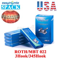 MBT/ROTH Orthodontic Brackets Dental MIM Mesh Base Braces Metal 3/345Hooks 5Pack