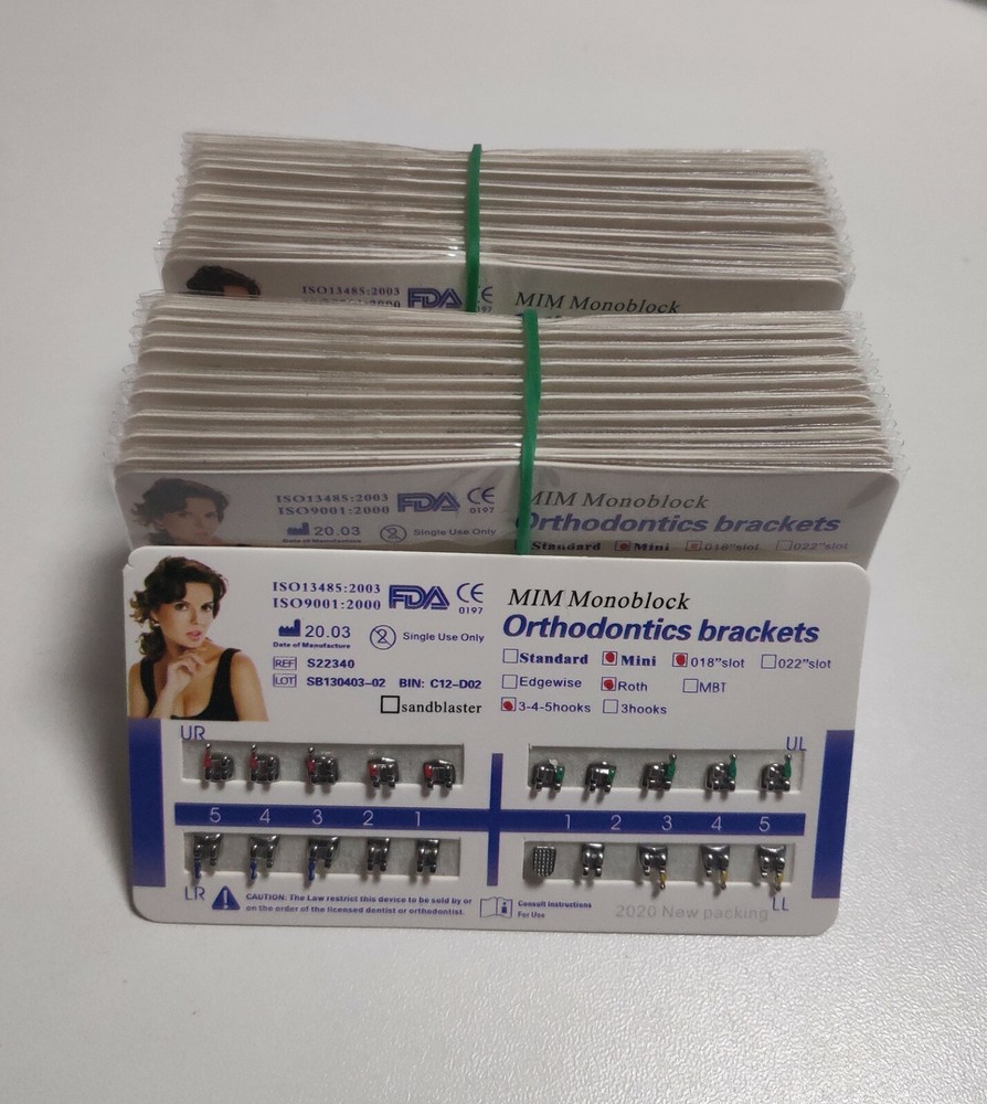 40 Sets Dental Metal Bracket MIM Monoblock Mini Roth 018 345 hooks Mesh Base