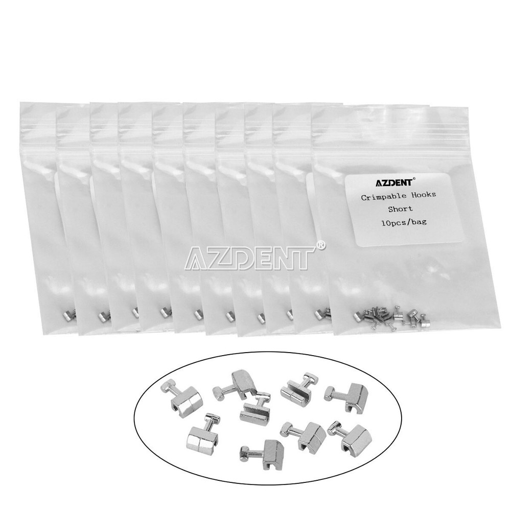 100pcs AZDENT Dental Orthodontic Crimpable Hooks Short Type 10Packs