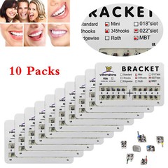 10 Packs/200pcs Dental Metal Orthodontic Brackets Braces Mini Roth/MBT Slot.022