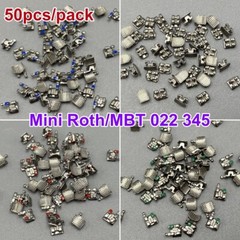 50Pcs Dental Orthodontic Brackets Metal Braces Mini Roth MBT 022 Slot 345 hooks