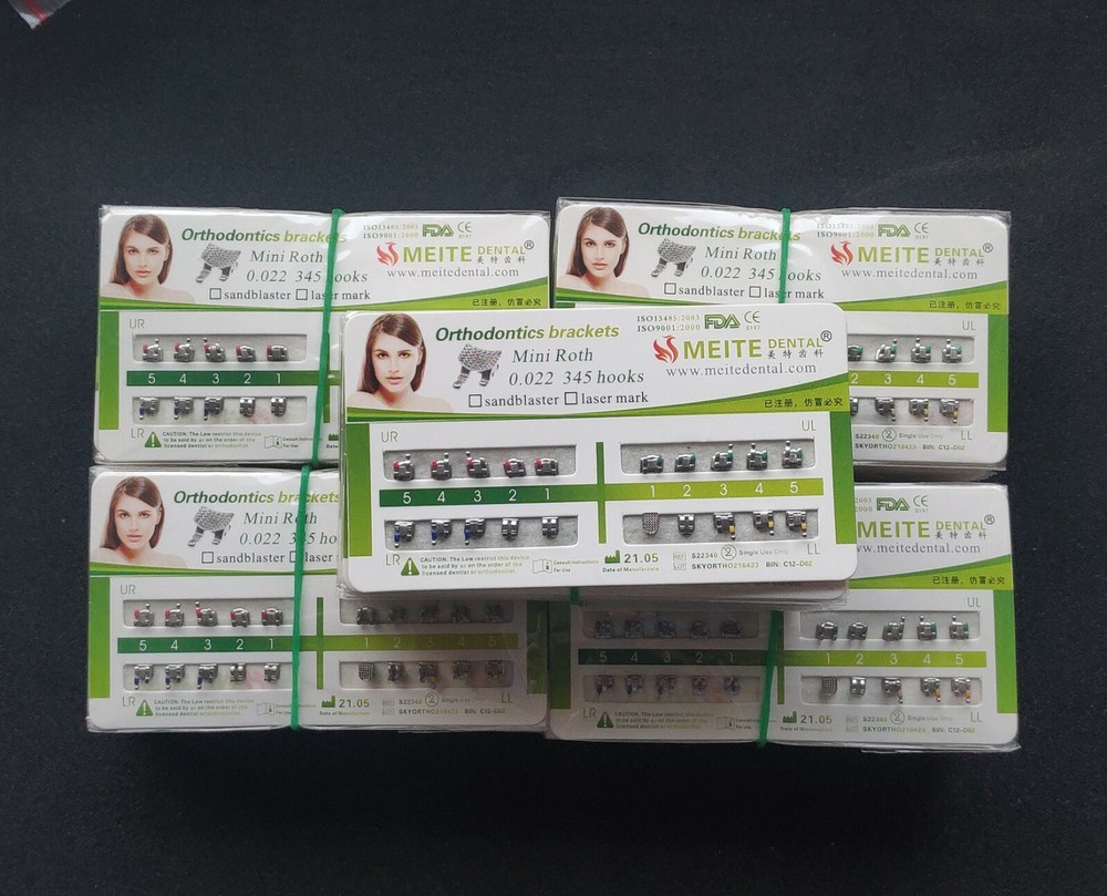100 Sets Dental Orthodontic Metal Brackets Mini Roth 022 345 hooks Mesh Base