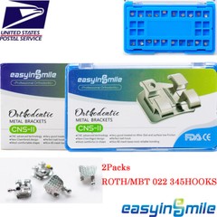 2Packs Dental Orthodontic Metal Brackets Braces Mini Roth/MBT 022 Hooks 345 USA
