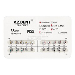 100X AZDENT Dental Orthodontic Bracket Braces Standard Roth Slot.022 Hooks 3-4-5