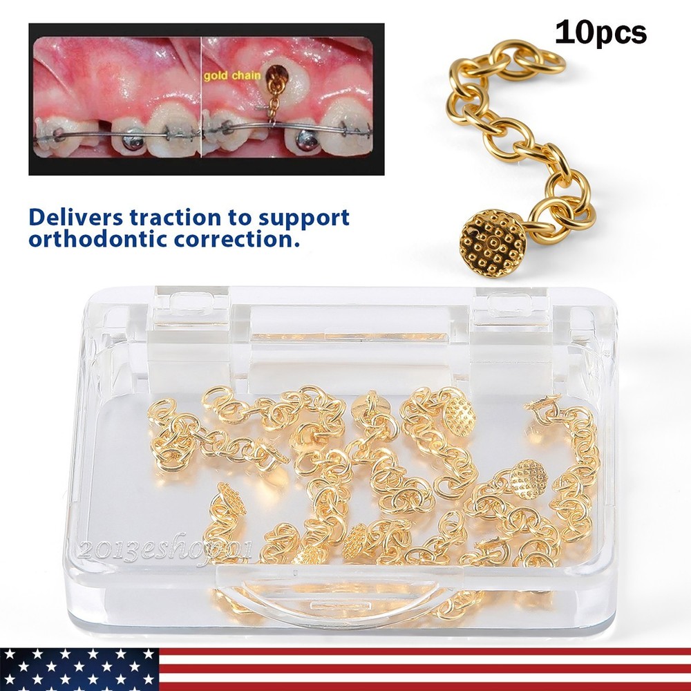 10pcs AZDENT Dental Orthodontic Lingual Button Chain Gold Bondable