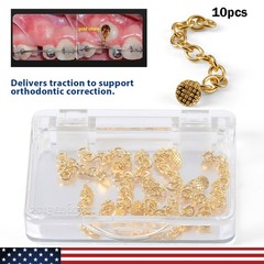 10pcs AZDENT Dental Orthodontic Lingual Button Chain Gold Bondable