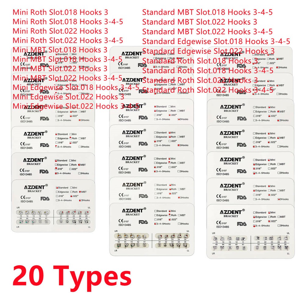 10Packs Dental Ortho Brackets Braces Mini Standard MBT Roth 022/018 Hooks 3/345