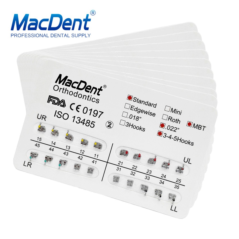 MacDent Dental Orthodontic Metal Brackets Braces Standard MBT 022 Hooks 345/3