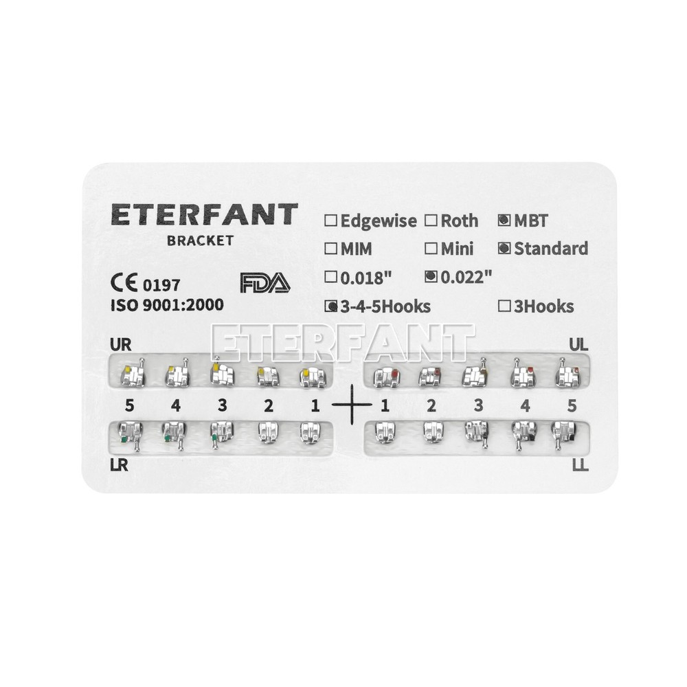20PCs Dental Orthodontic Bracket Brace Metal Standard Mini Roth MBT 022 345Hooks
