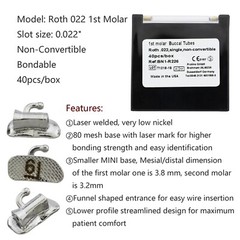 Dental Orthodontic Buccal Tubes 1st 2nd Molar Mini Roth MBT 022 Laser Marked
