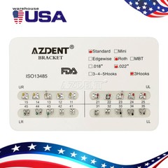AZDENT Dental Orthodontic Brackets Braces Standard Roth Slot.022 Hooks 3 Metal