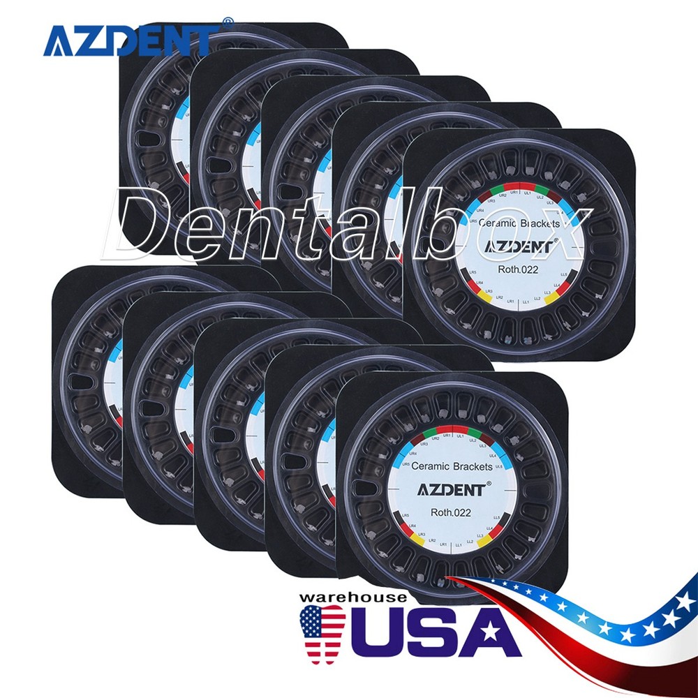 10X AZDENT Dental Orthodontic Ceramic Bracket Braces 5*5 Roth.022 Hooks 345