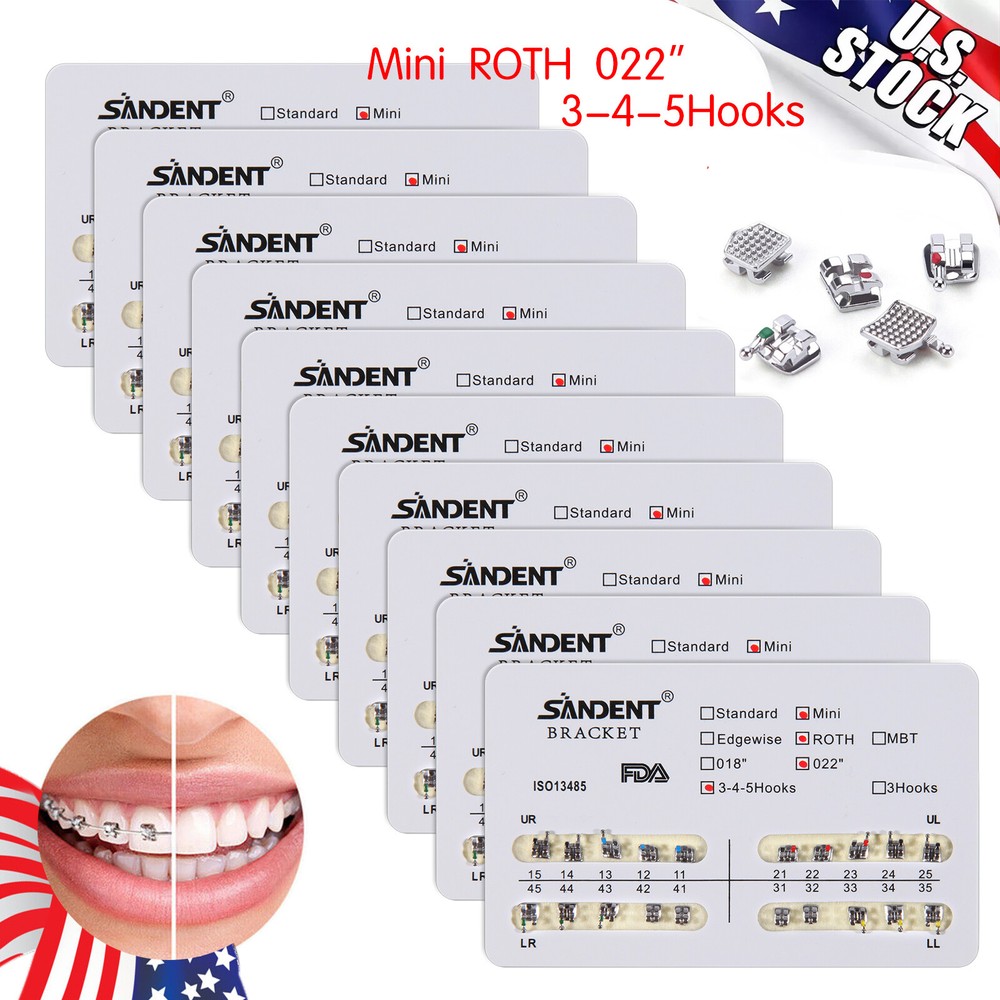 10packs Dental Orthodontic Brackets Braces Mini Roth Slot 022 345 Hook #2 200PCS