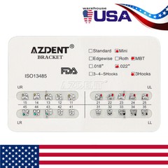 Dental Orthodontic Metal Brackets Braces Mini Roth /MBT 0.022 3-4-5 /3 Hooks AZ