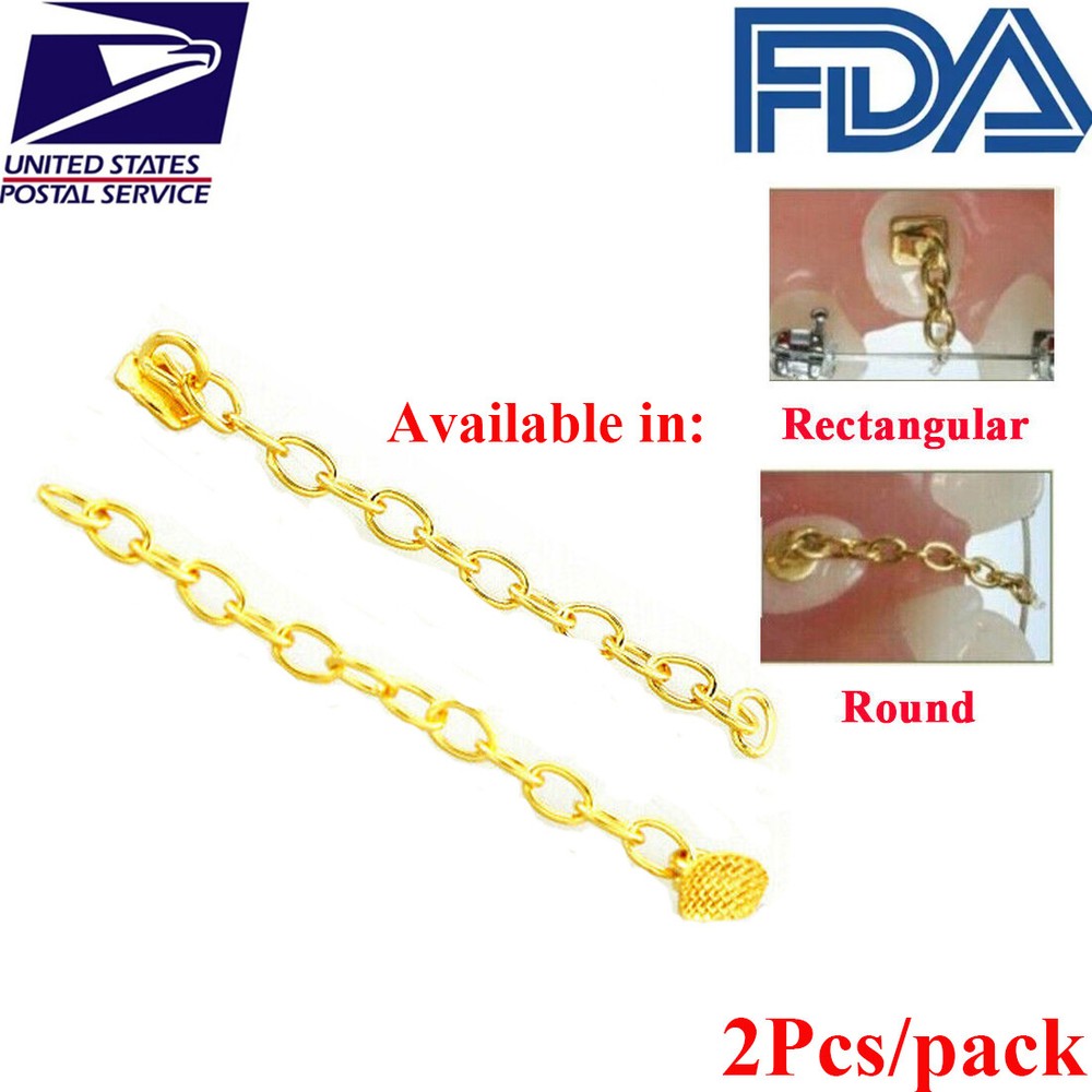 Dental Gold Button Chain Orthodontic Bondable Lingual Buttons Round/Rectangular