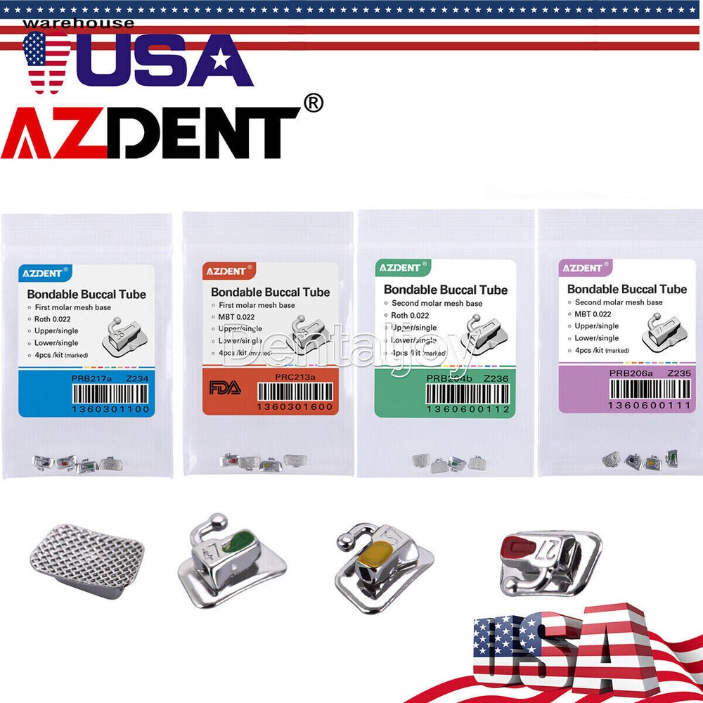 AZDENT Dental Orthodontic Buccal Tubes 1st 2nd Molar Tube Roth MBT 022 Bondable